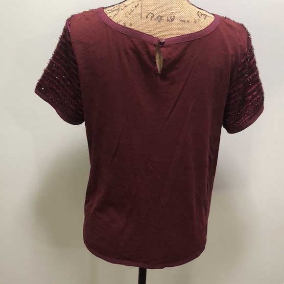 {Loft} Burgundy Fuzzy Sequin Striped Top - Picture 5 of 10